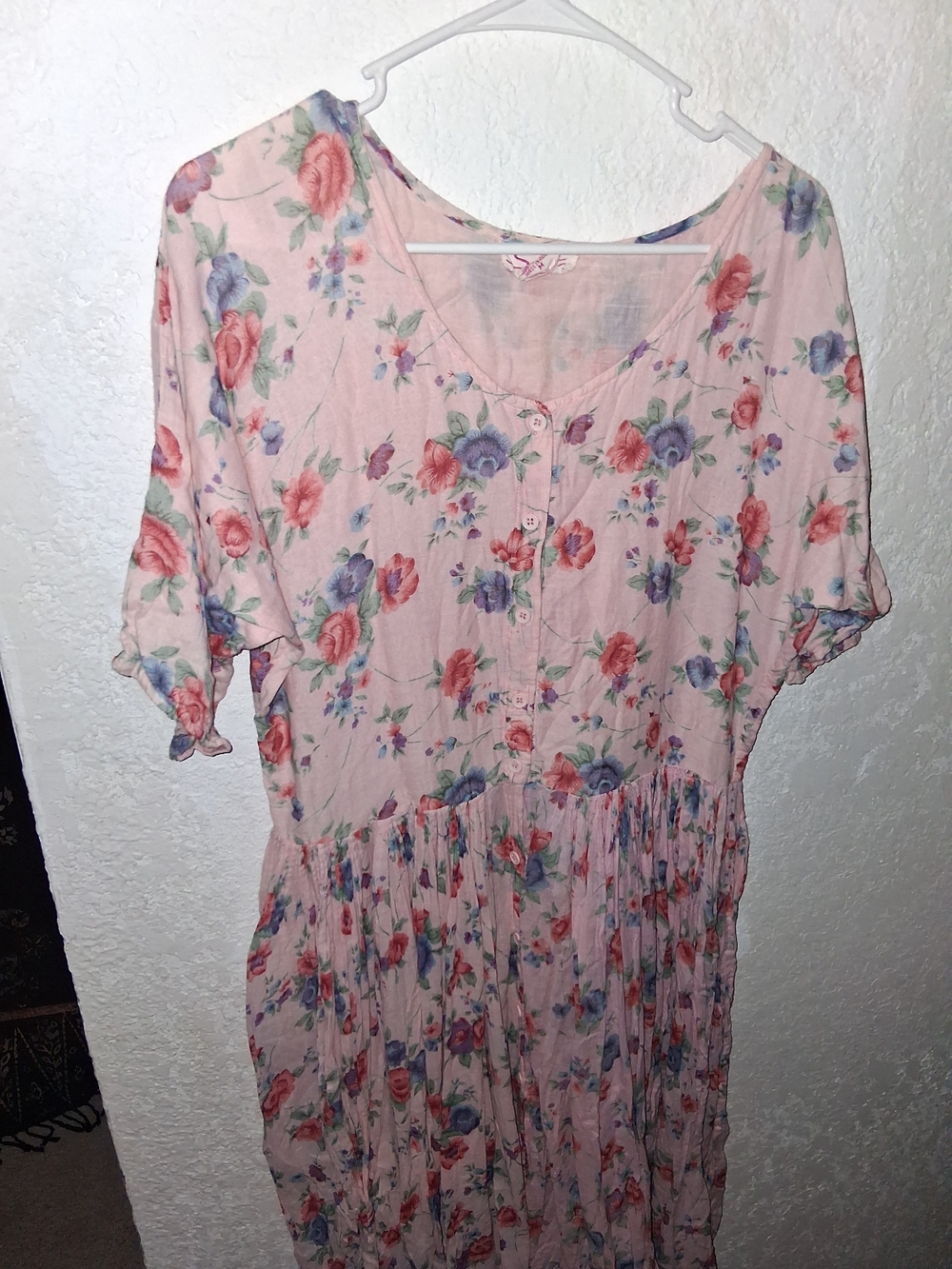 *Vintage 90s* Floral Pink Maxi Dress with Button Front SIZE M